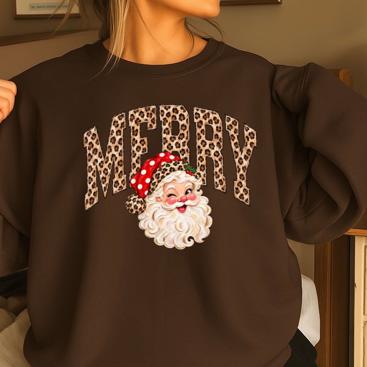 Leopard Merry Christmas Crewneck Sweatshirt