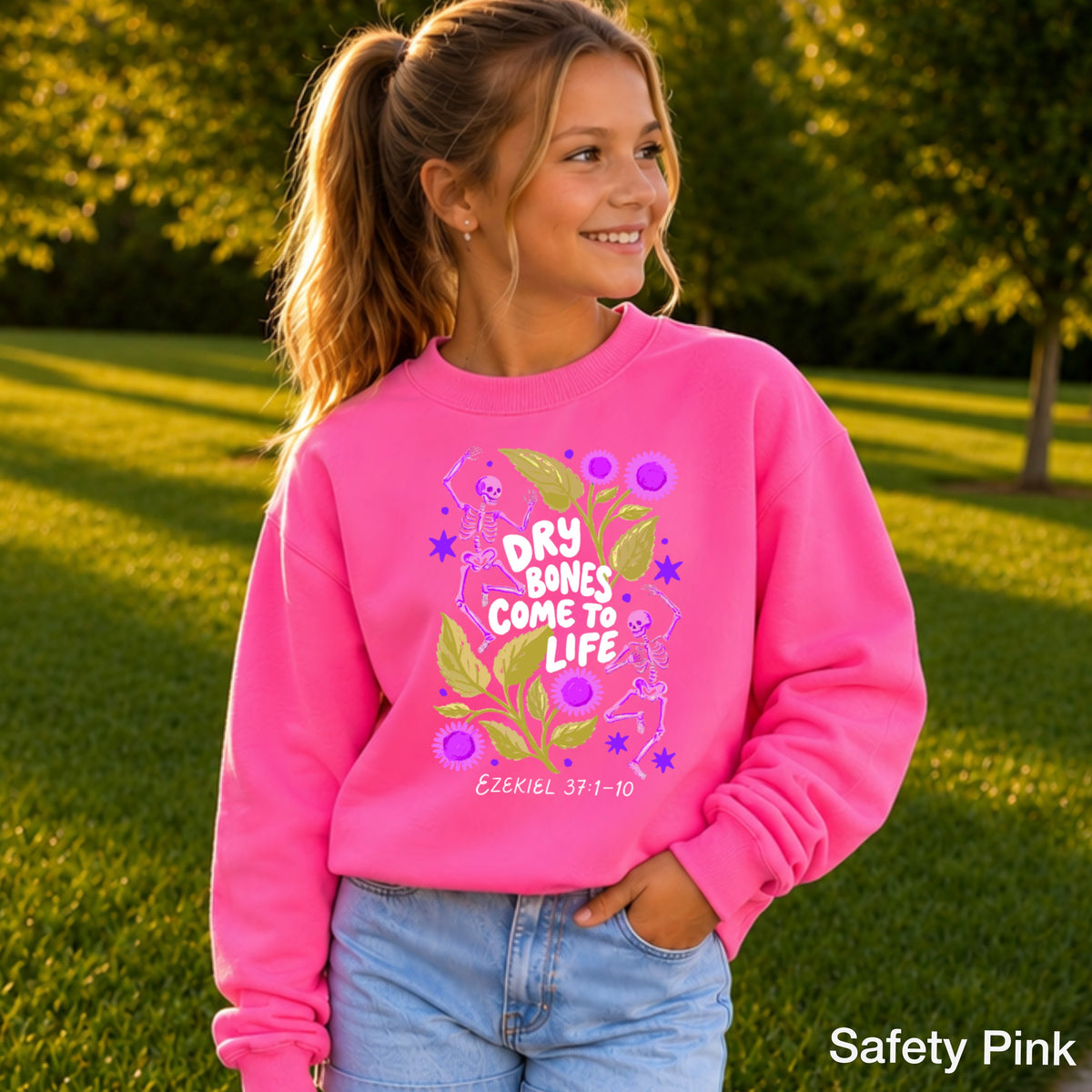 Dry Bones Come To Life White Lettering Youth Crewneck Sweatshirt