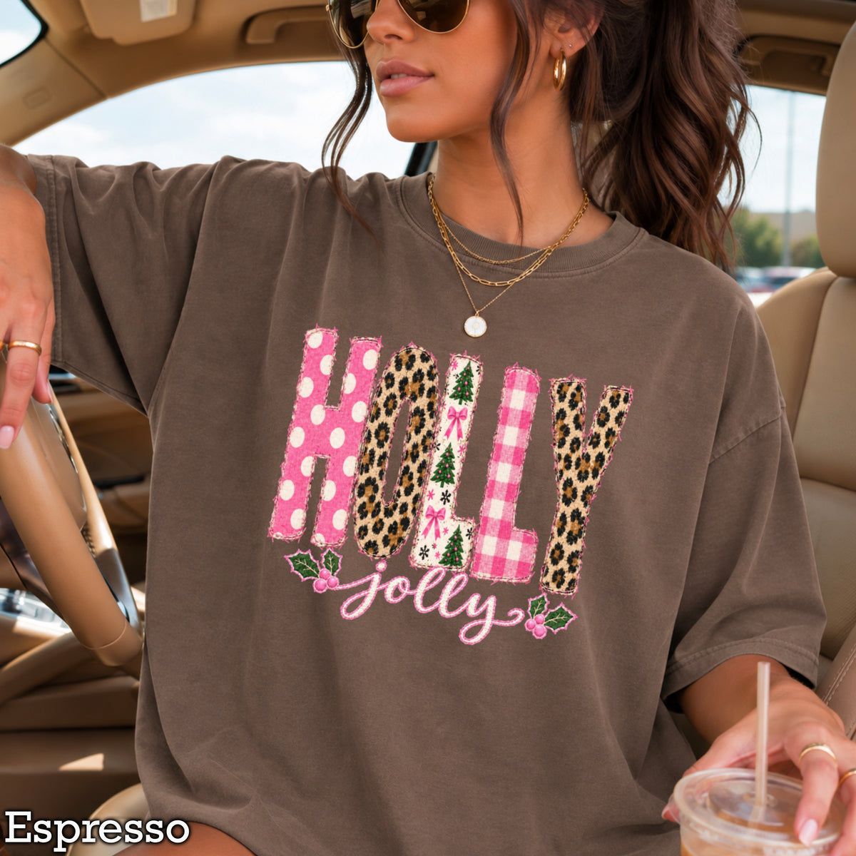 Leopard Holly Jolly Christmas Comfort Color Graphic Tee
