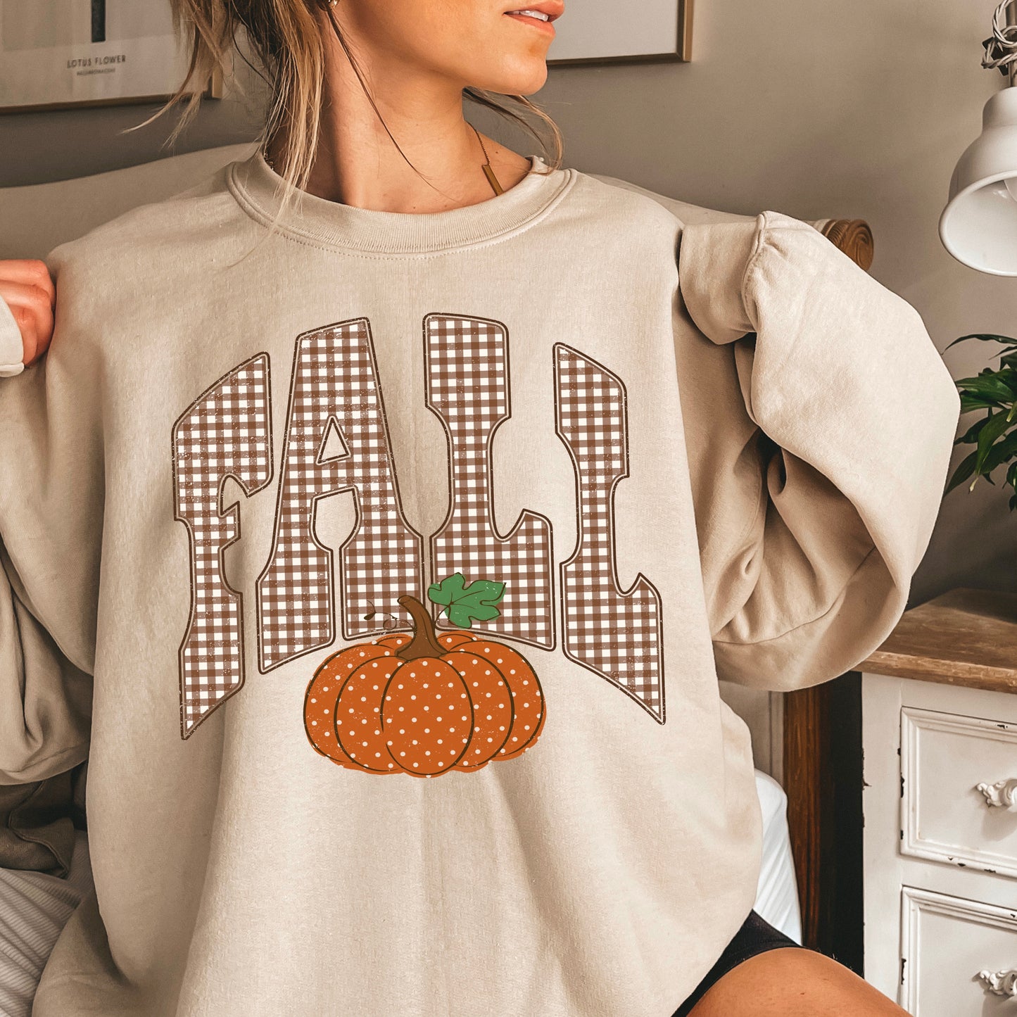 Fall Pumpkin Gingham Crewneck Sweatshirt