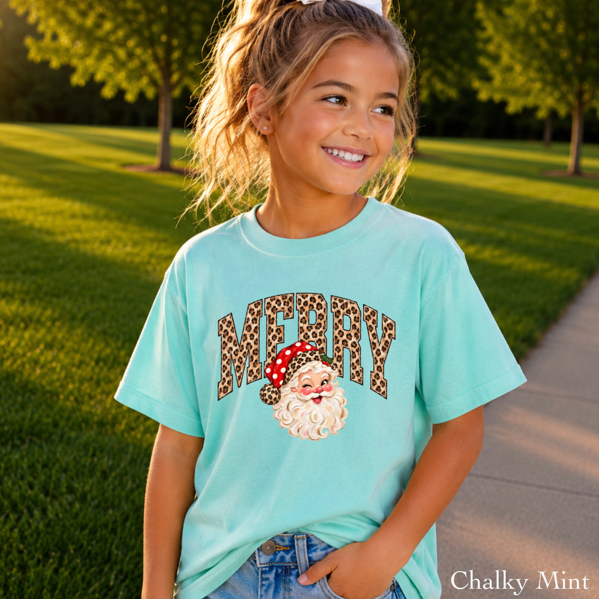 Leopard Merry Christmas Youth Comfort Color T-Shirt
