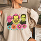 Floral Horror Film Characters Halloween Crewneck Sweatshirt