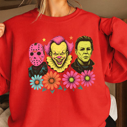 Floral Horror Film Characters Halloween Crewneck Sweatshirt