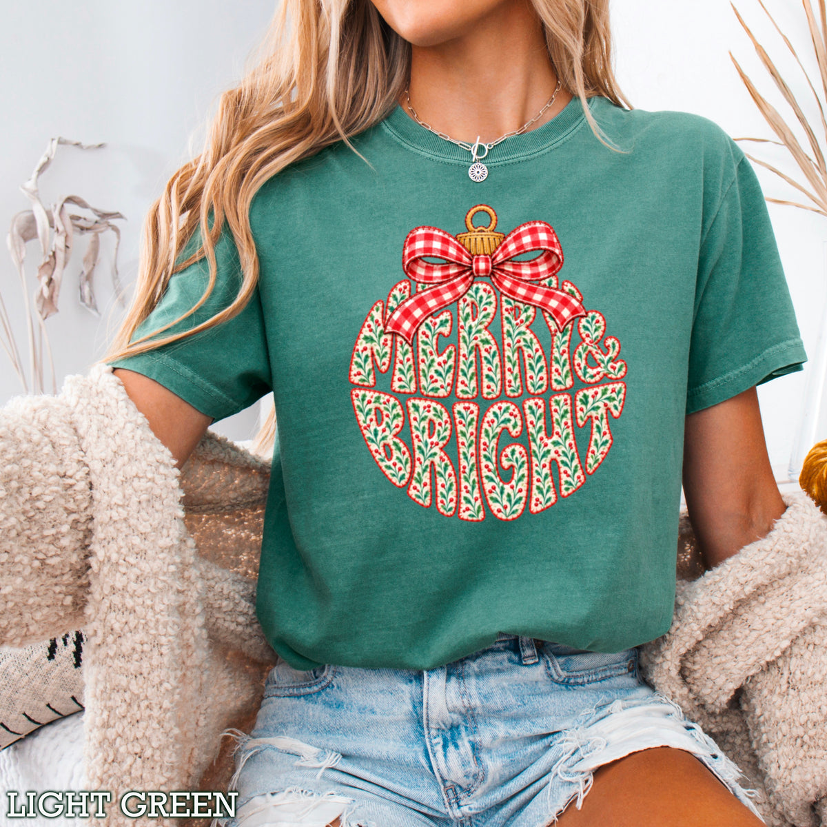 Merry & Bright Christmas Comfort Color Graphic Tee