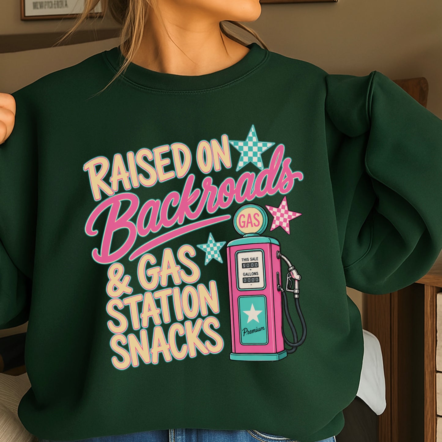 Raised On Backroads & Gas Station Snacks Crewneck Sweatshirt