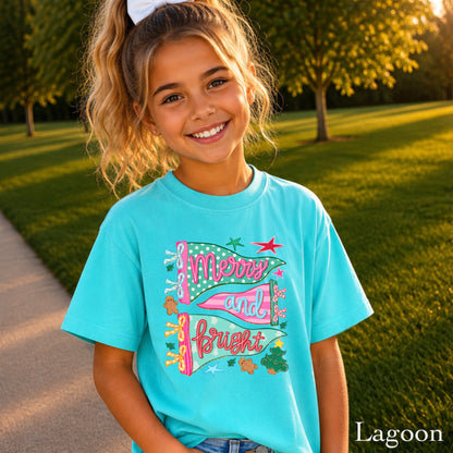Merry & Bright Christmas Youth Comfort Color T-Shirt