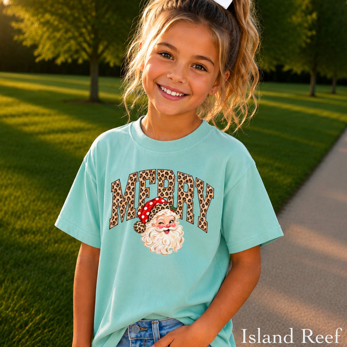 Leopard Merry Christmas Youth Comfort Color T-Shirt