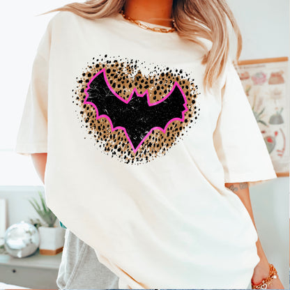 Leopard Bat Halloween Comfort Color Graphic Tee