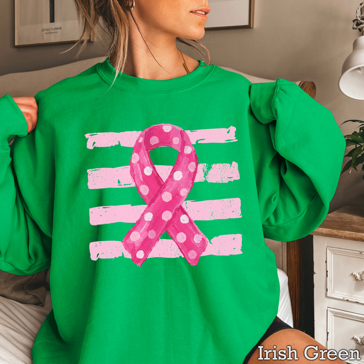 Polka Dot Cancer Awareness Ribbon Crewneck Sweatshirt