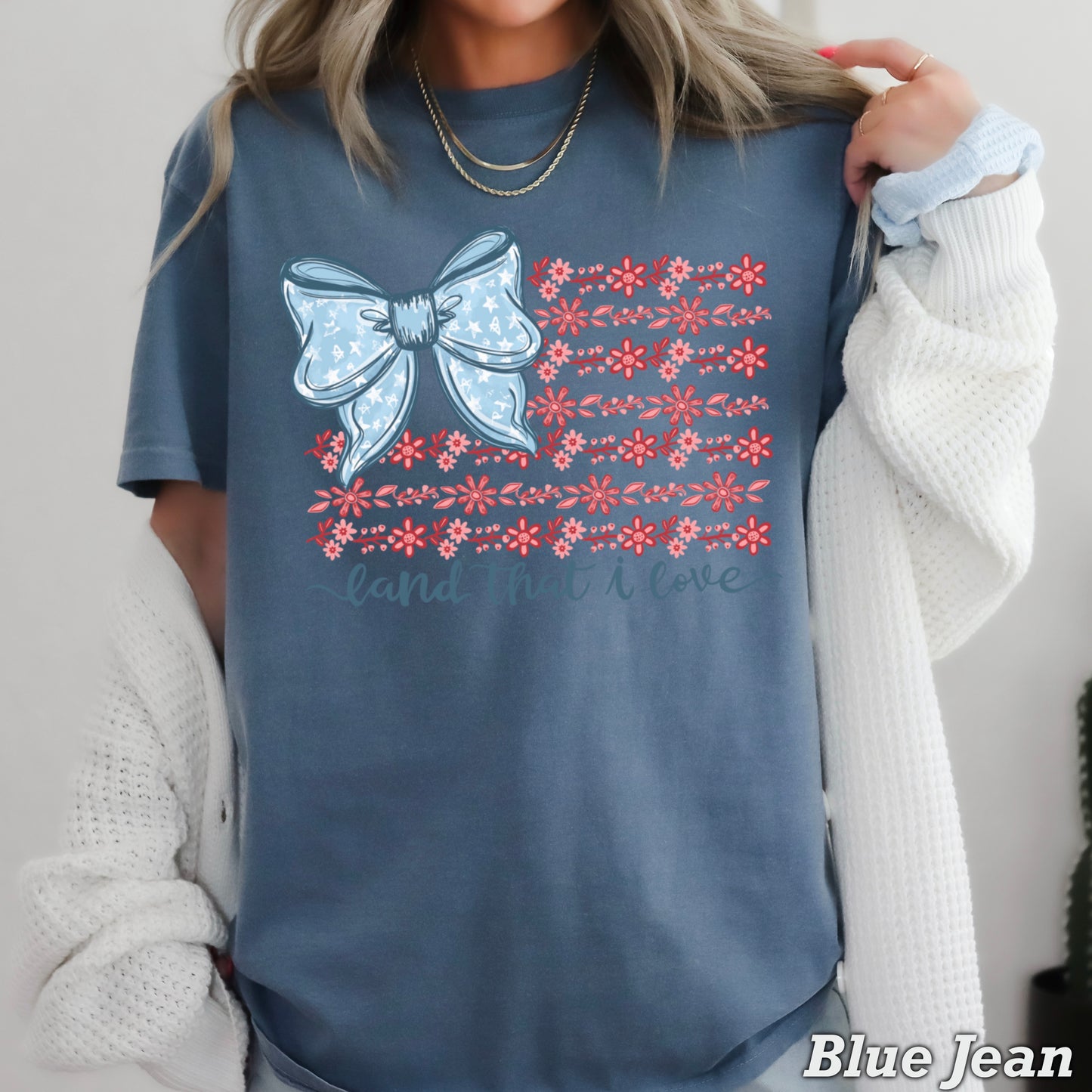 Land Of The Free Patriotic Comfort Color Graphic Tee