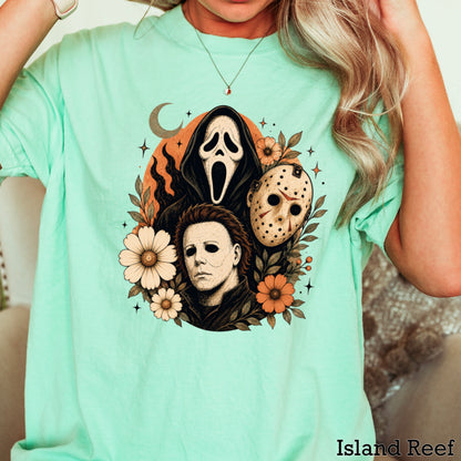 Floral Halloween Characters Comfort Color Graphic Tee