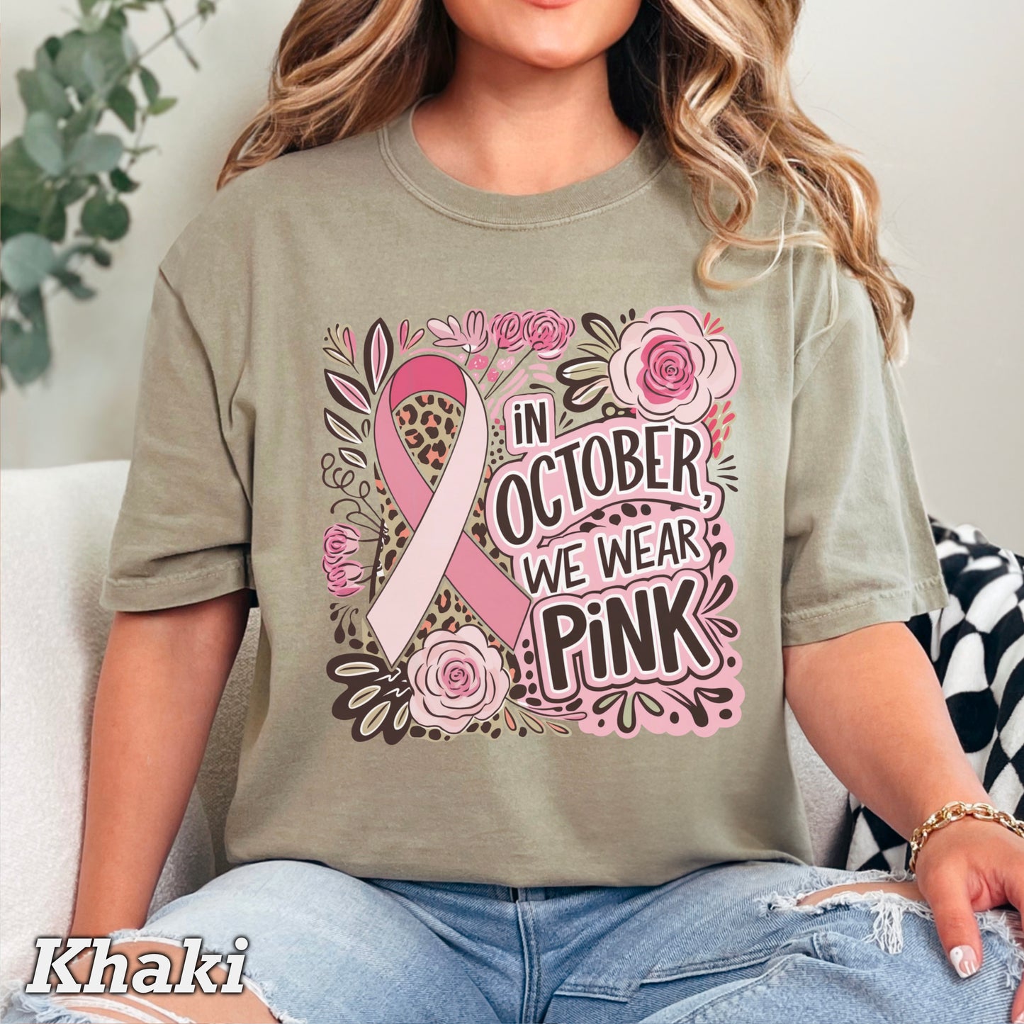 In October We Wear Pink Cancer Comfort Color Graphic Tee