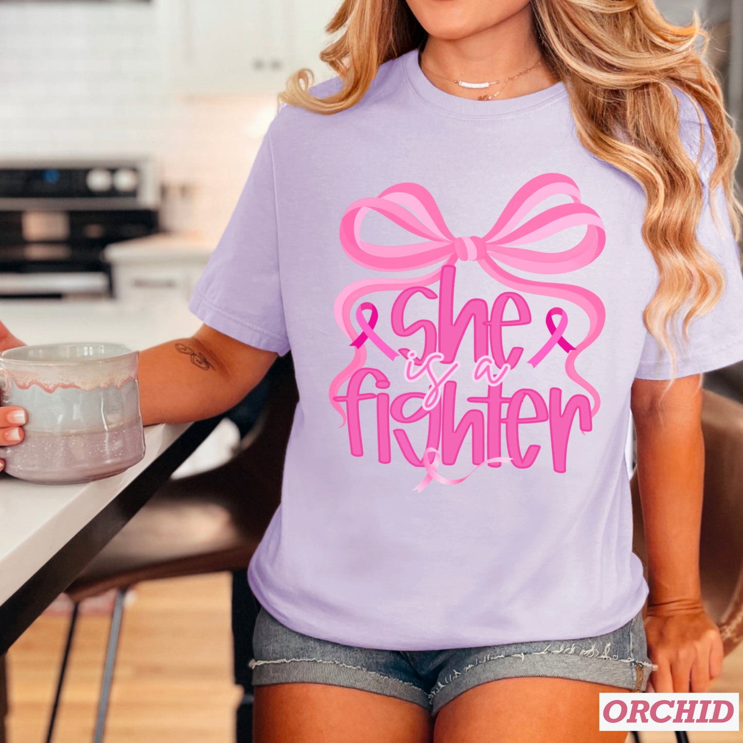 She Is A Fighter Breast Cancer Comfort Color Graphic Tee