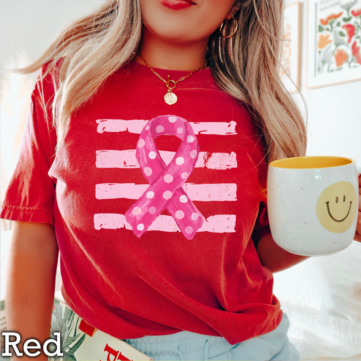 Breast Cancer Awareness Ribbon Comfort Color Graphic Tee
