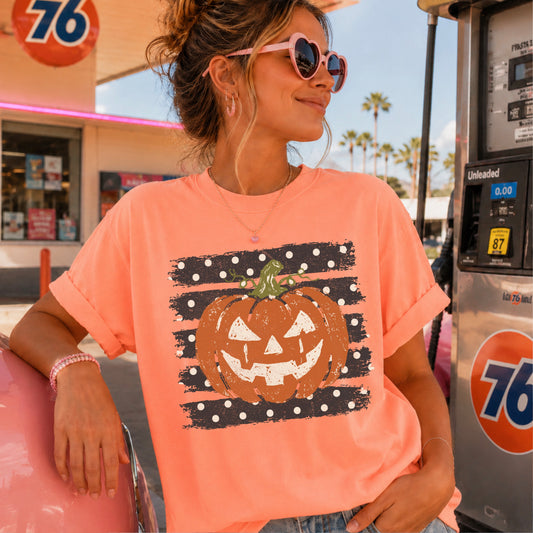 Polka Dot Pumpkin Halloween Comfort Color Graphic Tee
