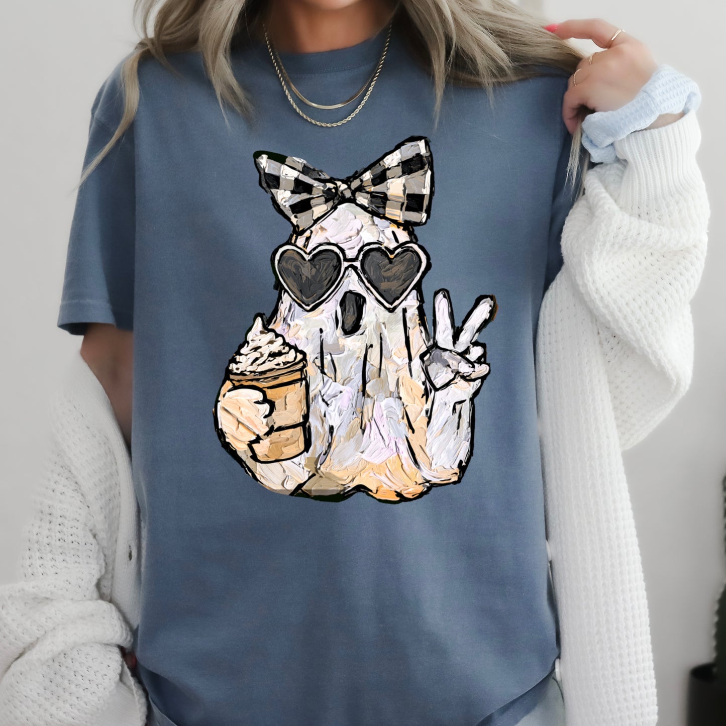 Preppy Ghost Halloween Comfort Color Graphic Tee