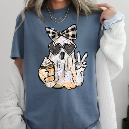 Preppy Ghost Halloween Comfort Color Graphic Tee
