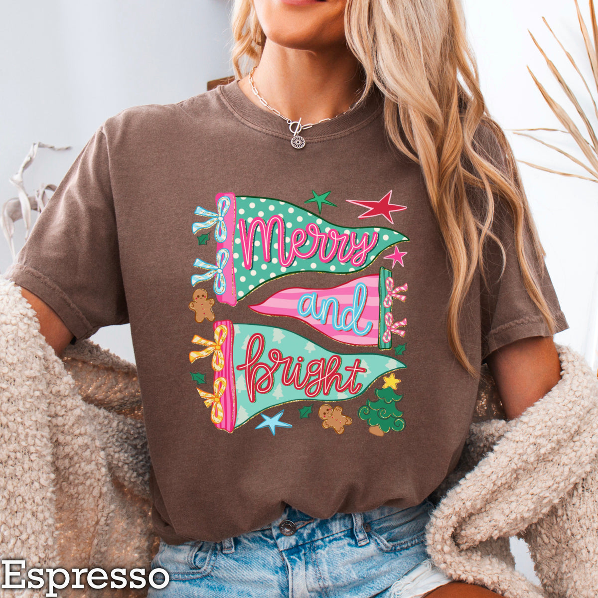 Merry And Bright Christmas Comfort Color Graphic Tee