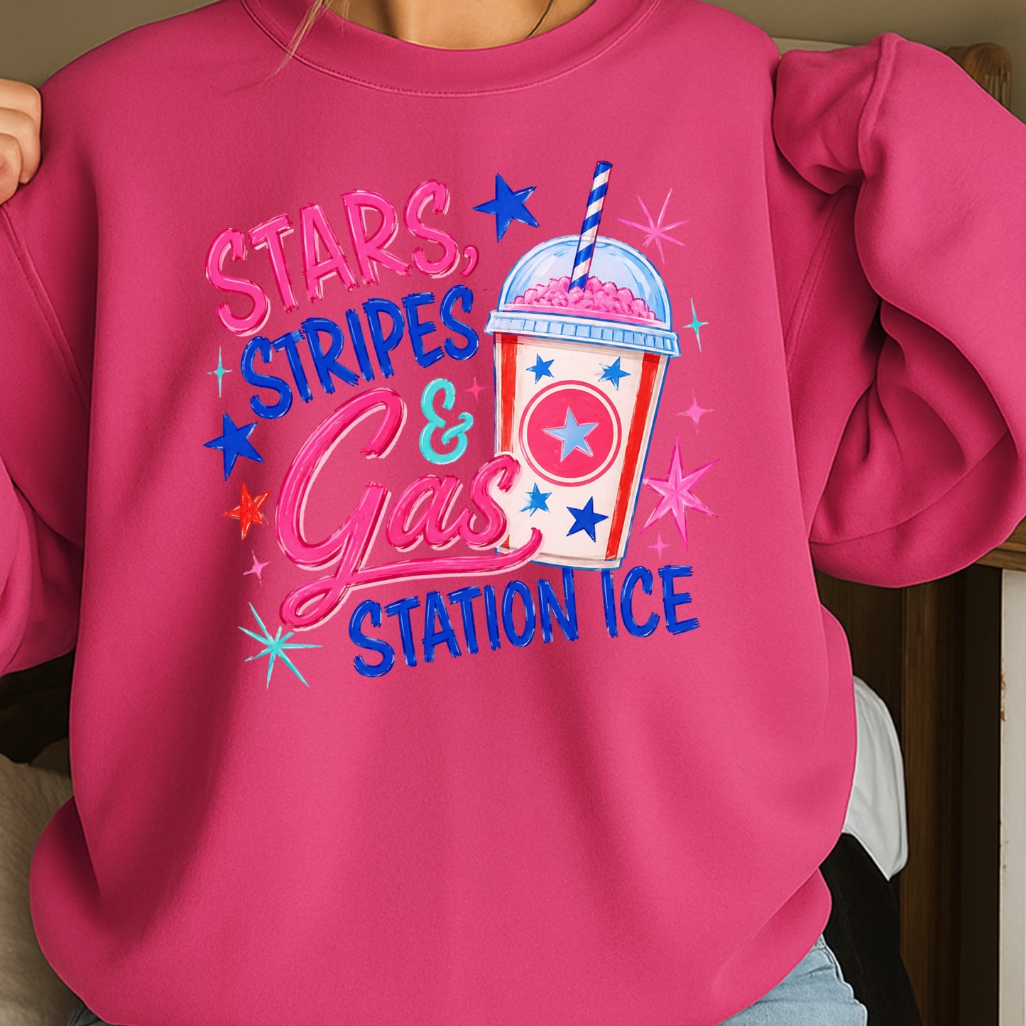 Stars Stripes And Gas Station Ice Crewneck Sweatshirt