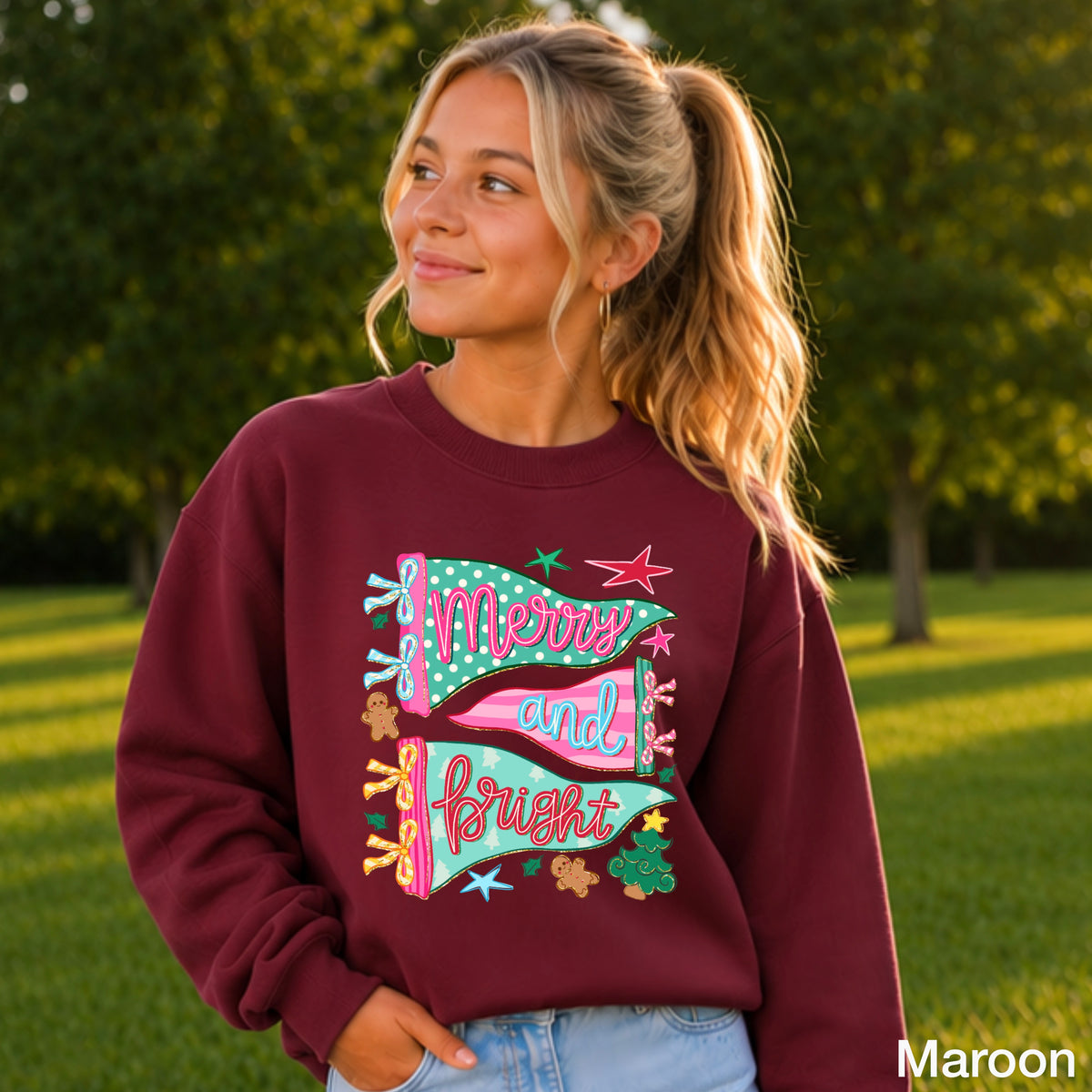 Merry And Bright Christmas Youth Crewneck Sweatshirt