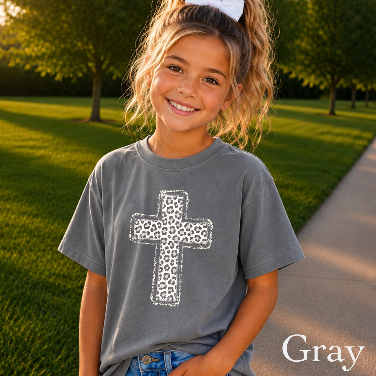 Snow Leopard Cross Christian Youth Comfort Color T-Shirt