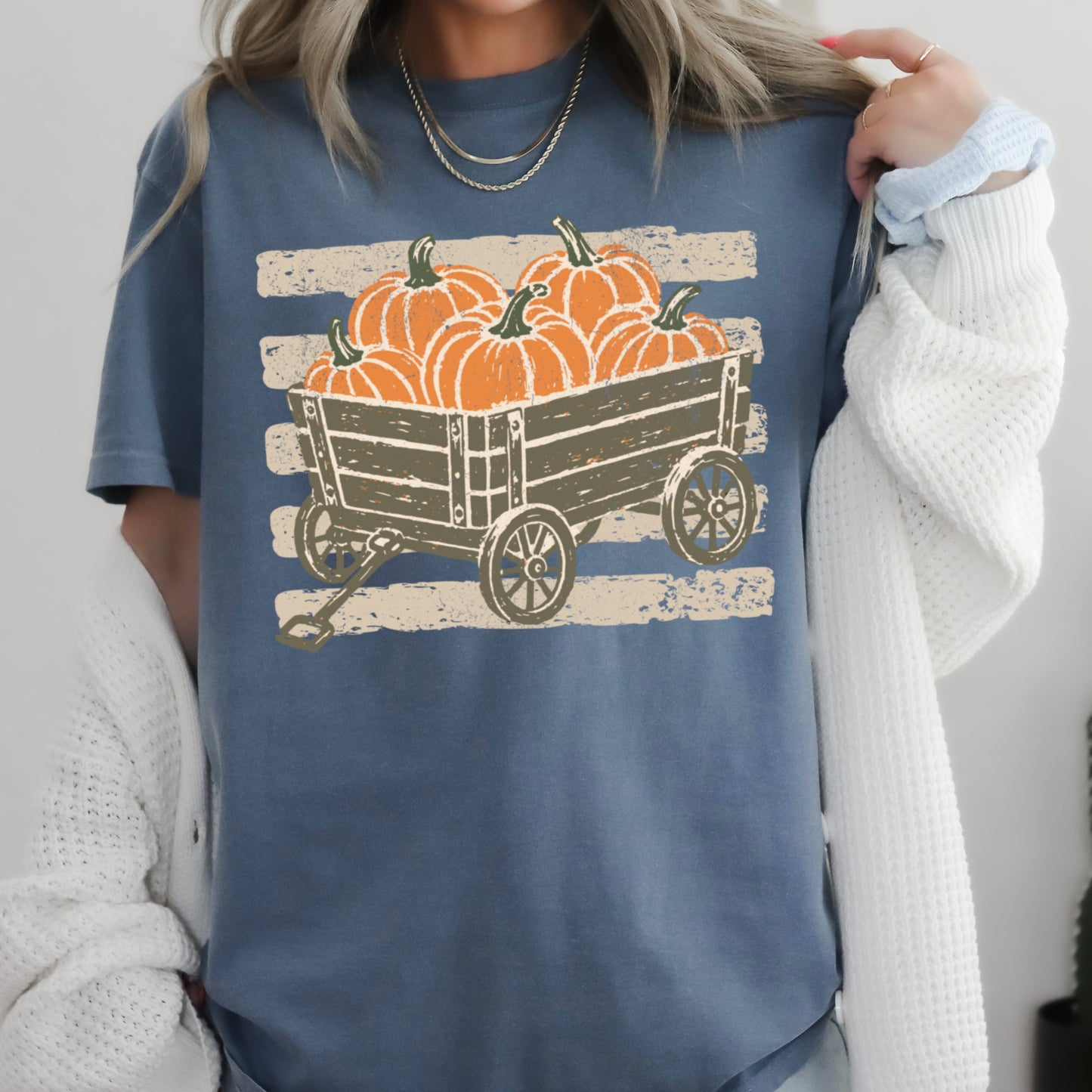 Pumpkin Wagon Fall Comfort Color Graphic Tee