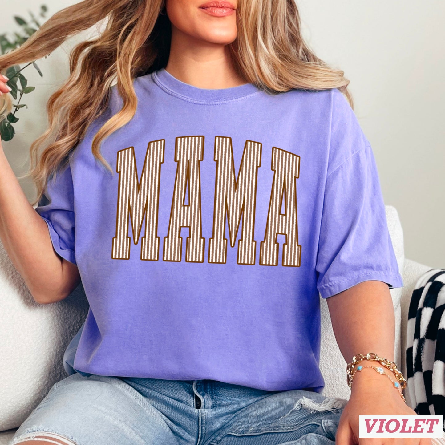 Mama Brown Seersucker Comfort Color Graphic Tee