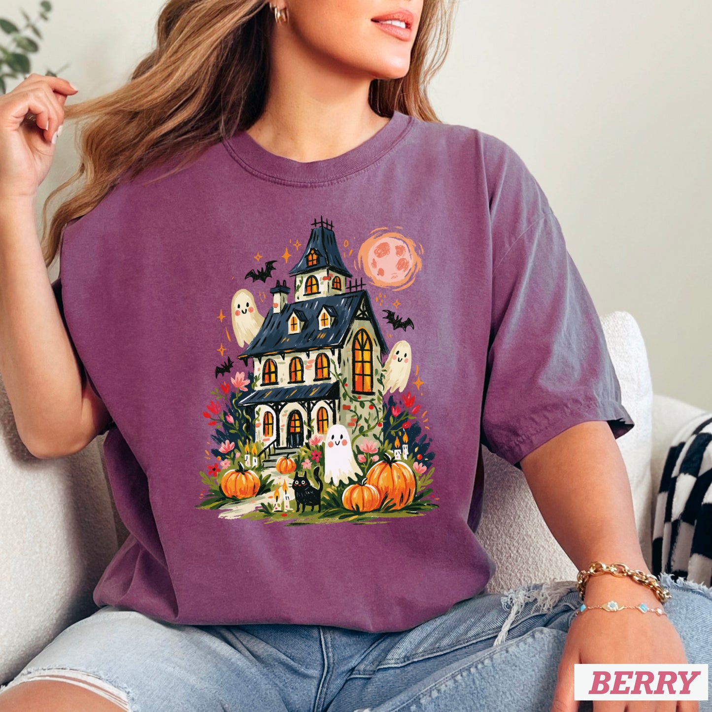 Haunted House Halloween Comfort Color Graphic Tee
