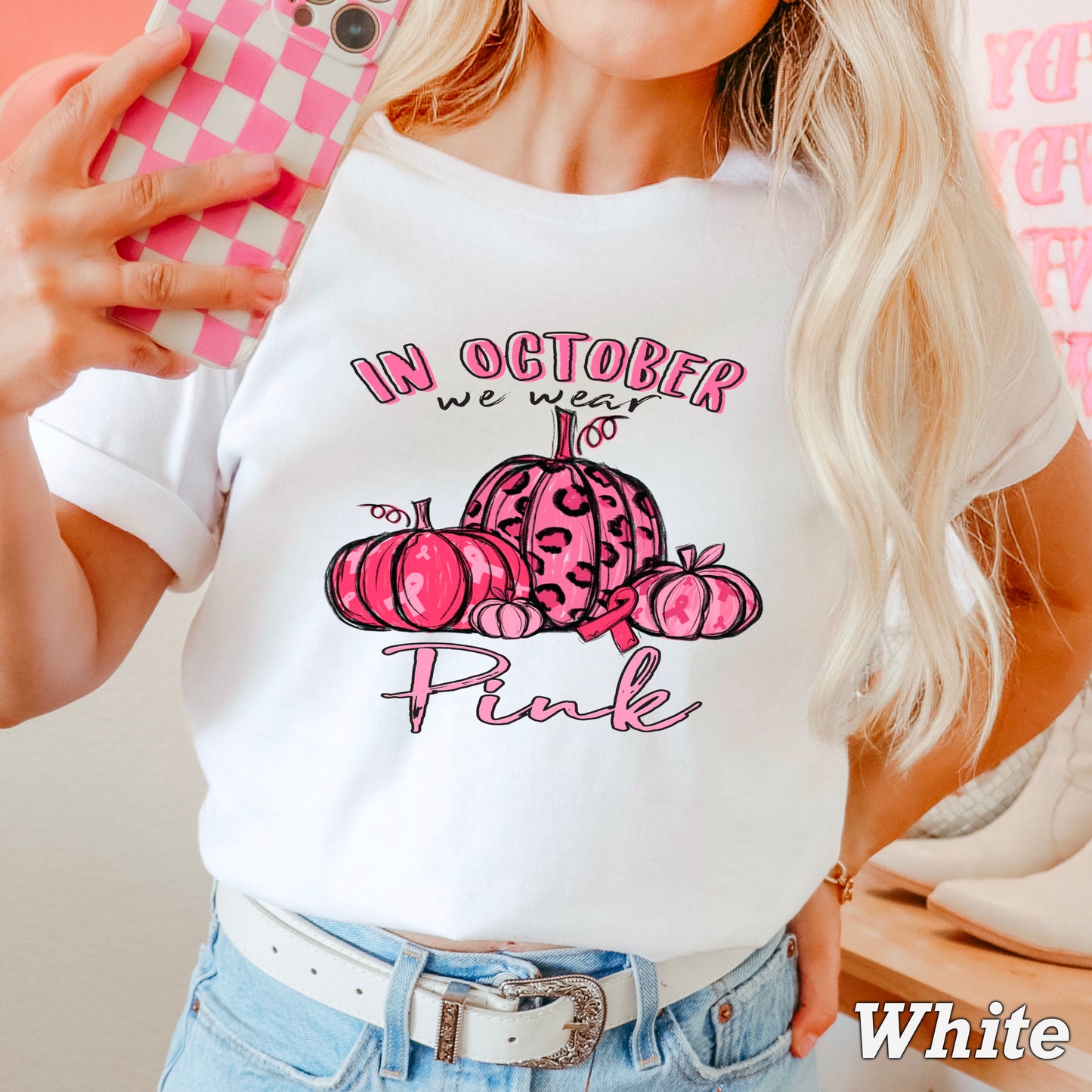 In October We Wear Pink Cancer Comfort Color Graphic Tee