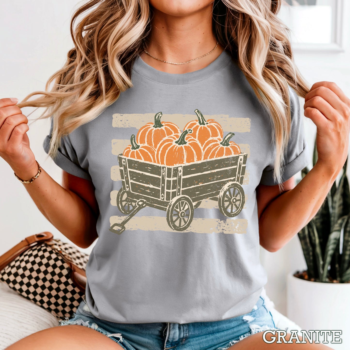 Pumpkin Wagon Fall Comfort Color Graphic Tee