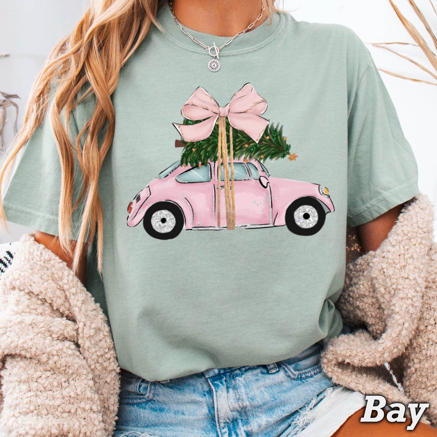 Pink Christmas Car Comfort Color Graphic Tee