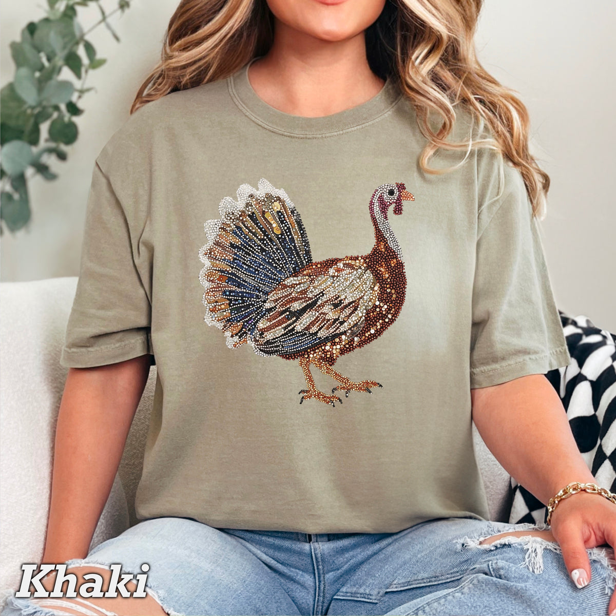 Faux Rhinestone Turkey Comfort Color Graphic Tee