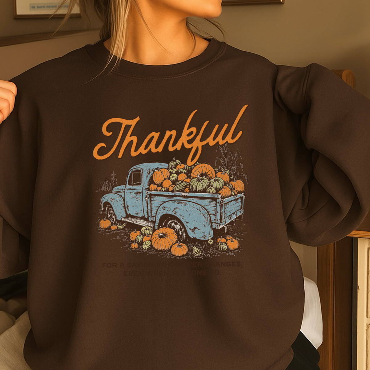 Thankful For A Savior Thanksgiving Crewneck Sweatshirt