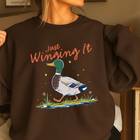 Just Winging It Mallard Duck Crewneck Sweatshirt
