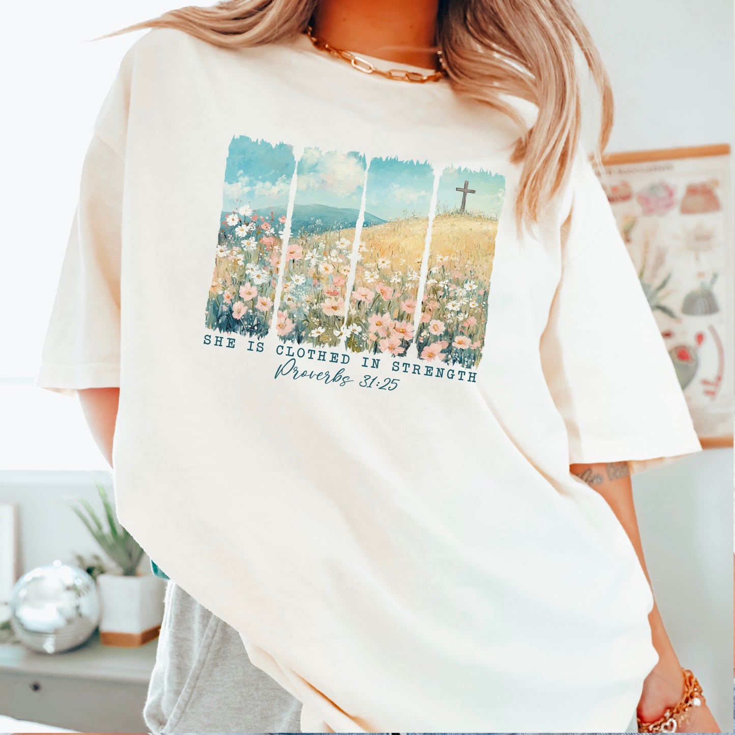 She Is Clothed In Strength Christian Comfort Color Graphic Tee