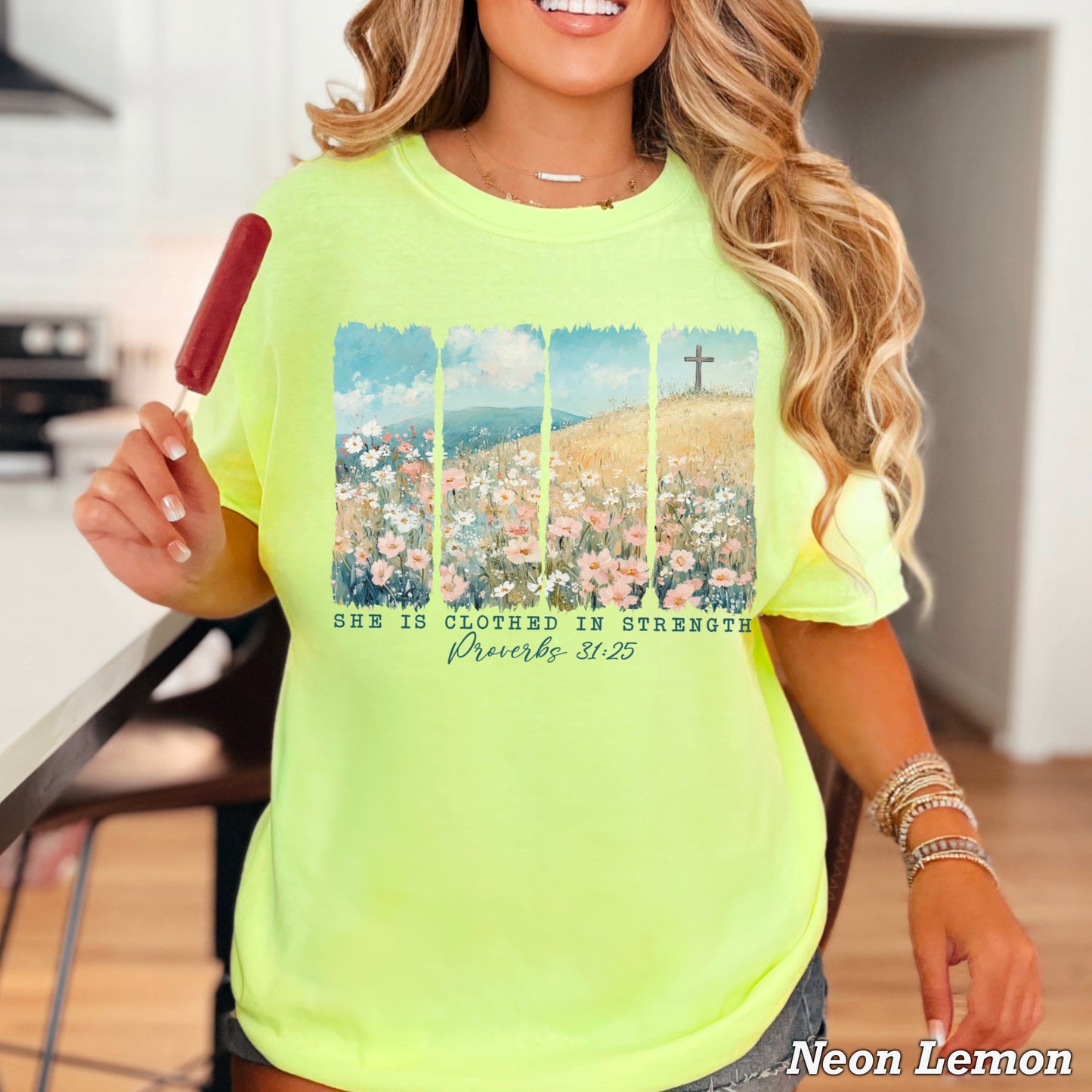 She Is Clothed In Strength Christian Comfort Color Graphic Tee