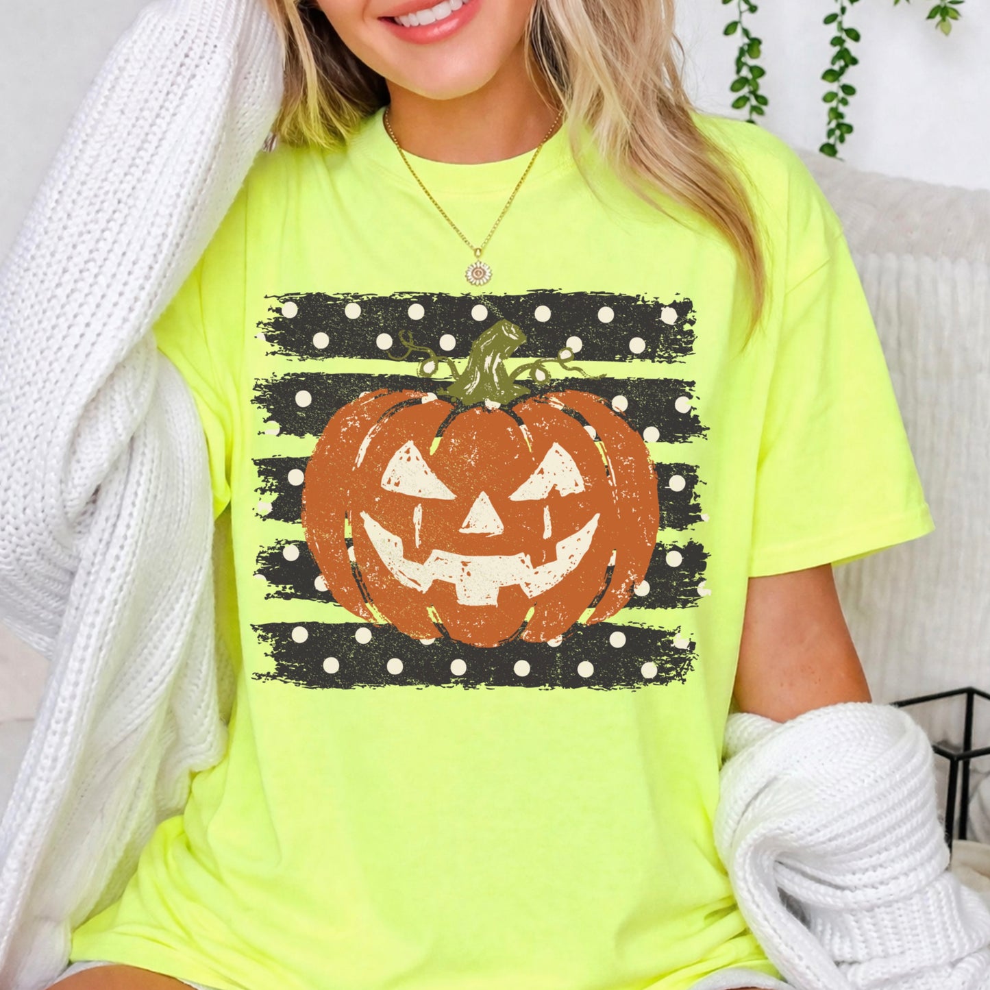 Polka Dot Pumpkin Halloween Comfort Color Graphic Tee
