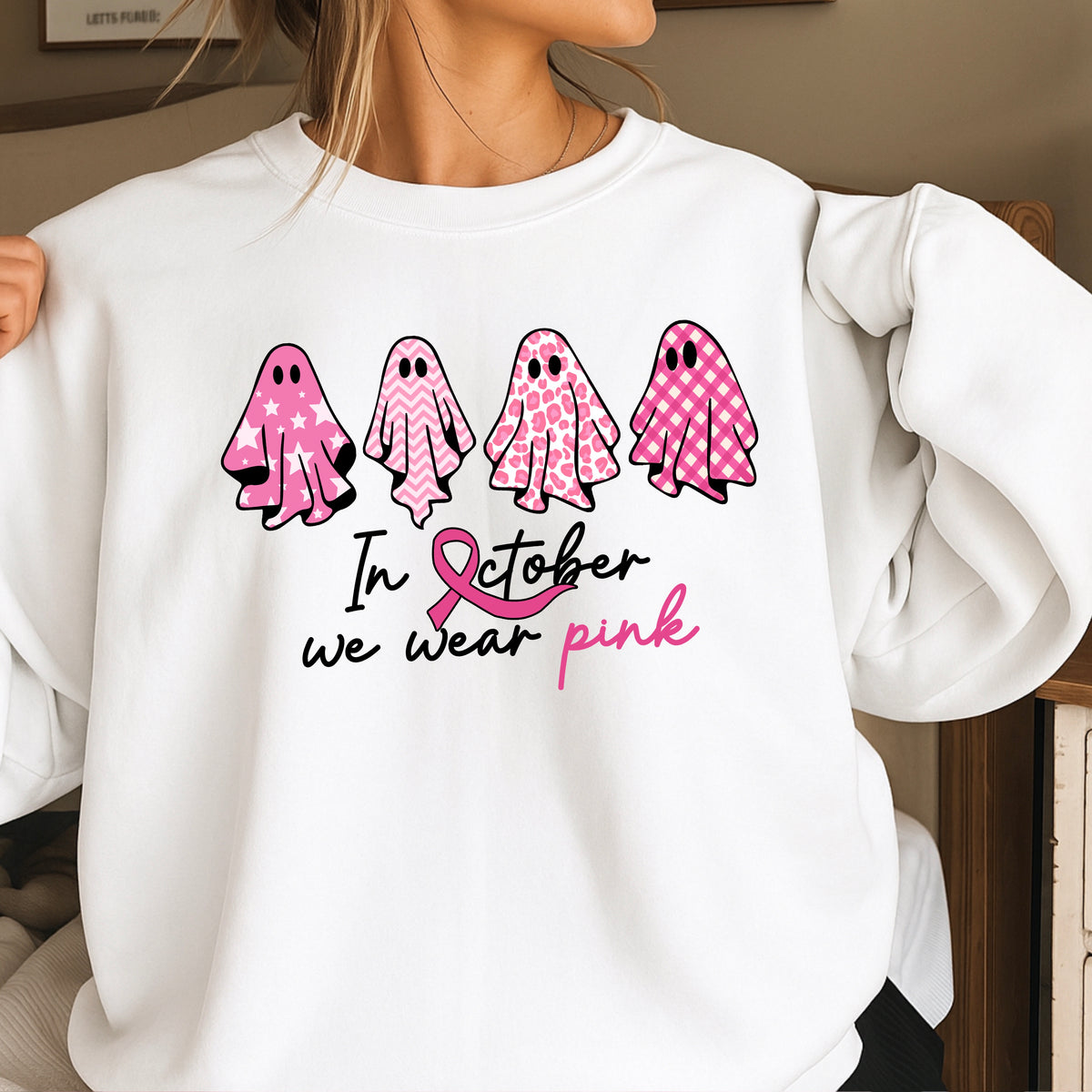 In October We Wear Pink Crewneck Sweatshirt