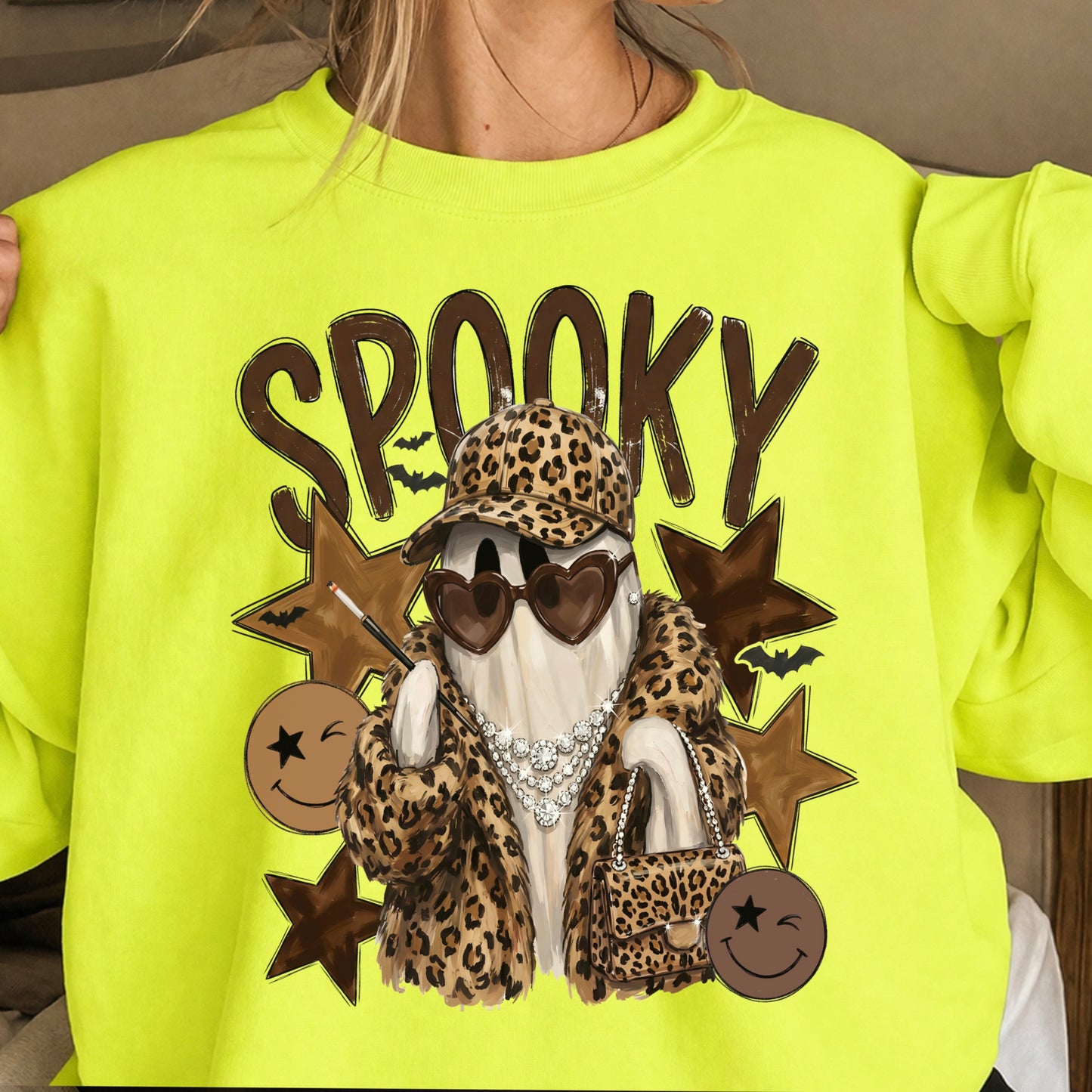 Leopard Spooky Ghost Crewneck Sweatshirt