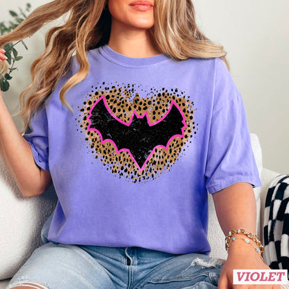 Leopard Bat Halloween Comfort Color Graphic Tee