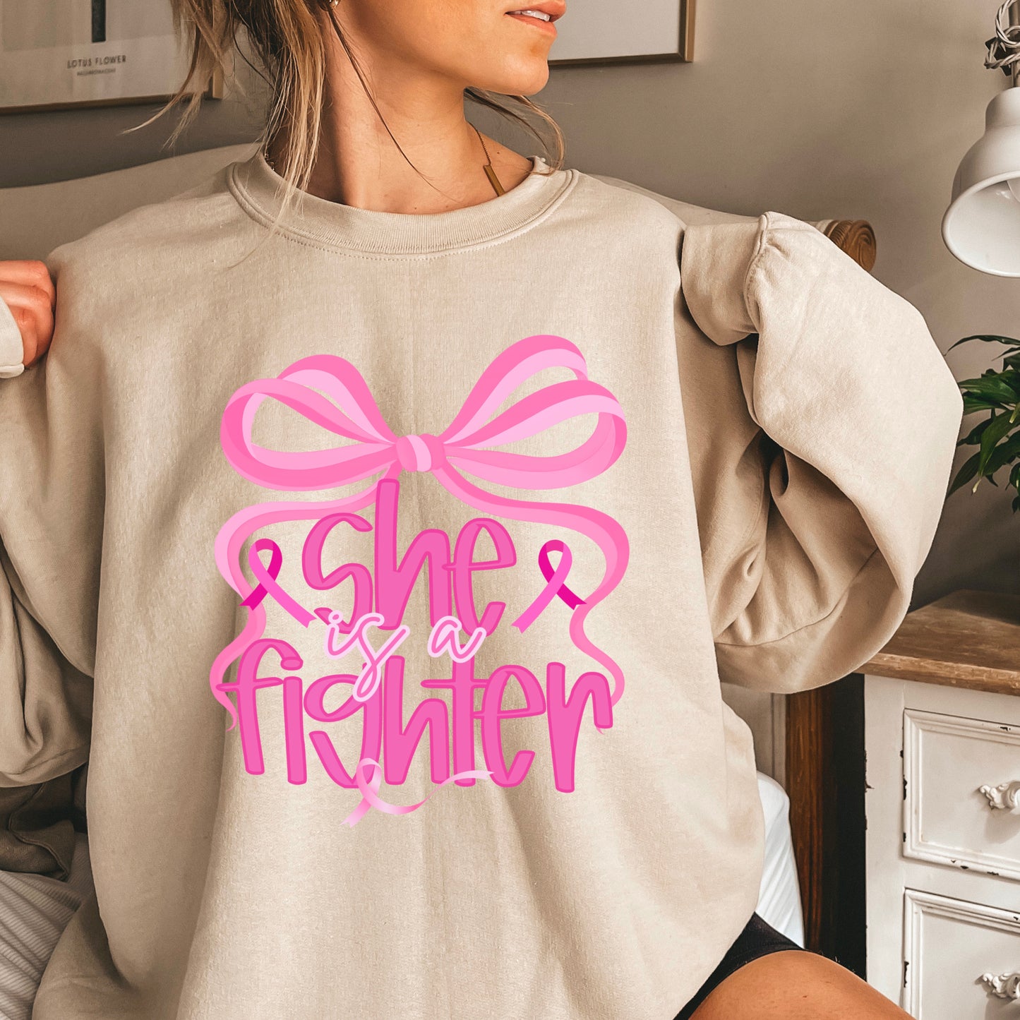 She Is A Fighter Breast Cancer Crewneck Sweatshirt