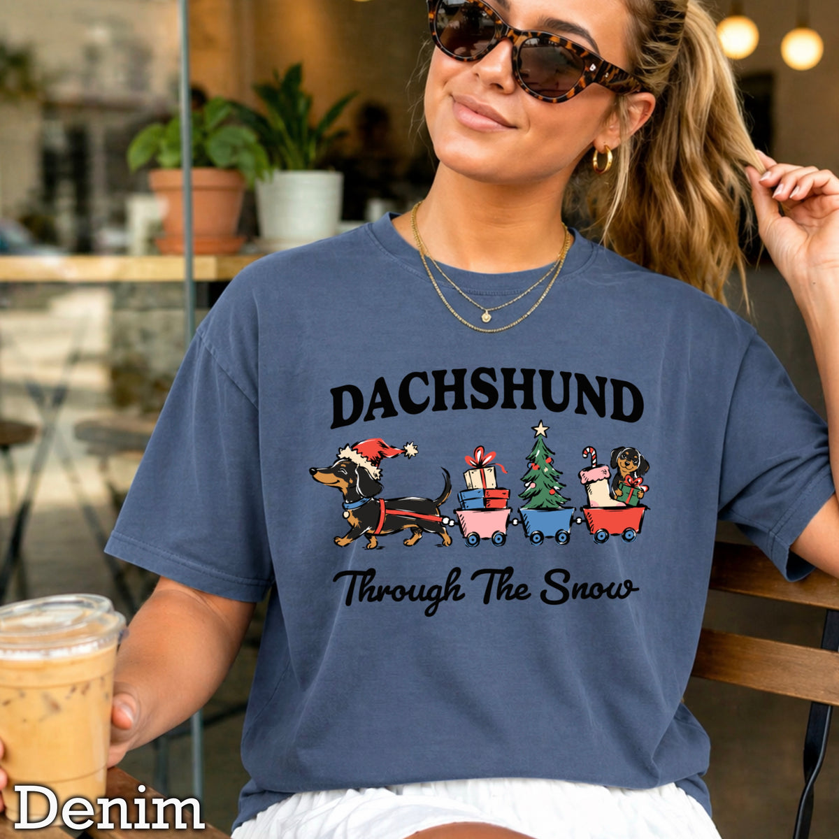 Dachshund Through the Snow Christmas Comfort Color Graphic Tee