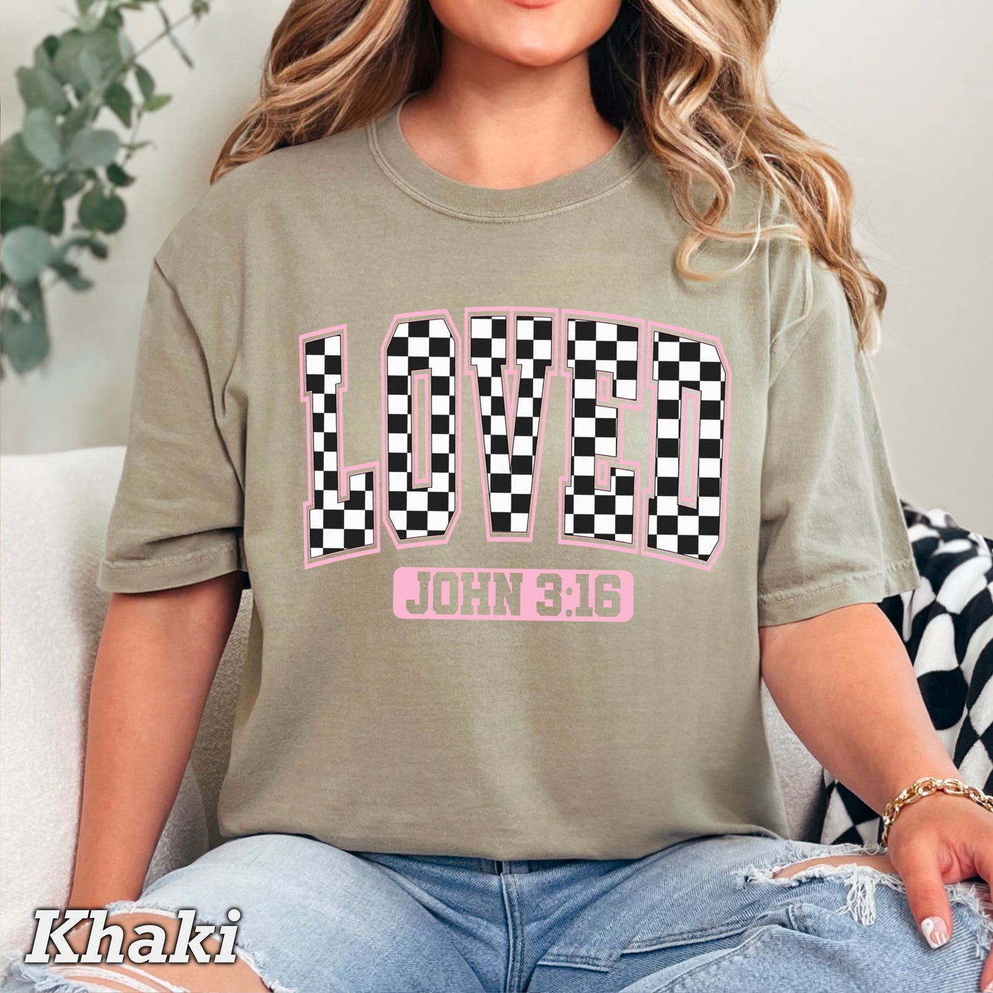 Checkered Loved John 3:16 Valentine’s Day Comfort Color Graphic Tee