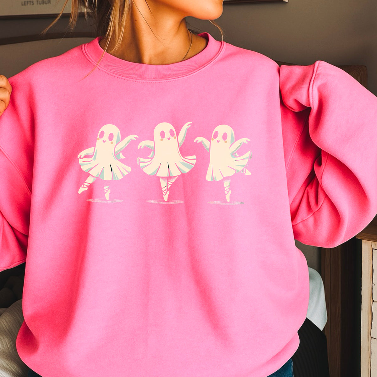 Ballerina Dancing Ghost Halloween Crewneck Sweatshirt