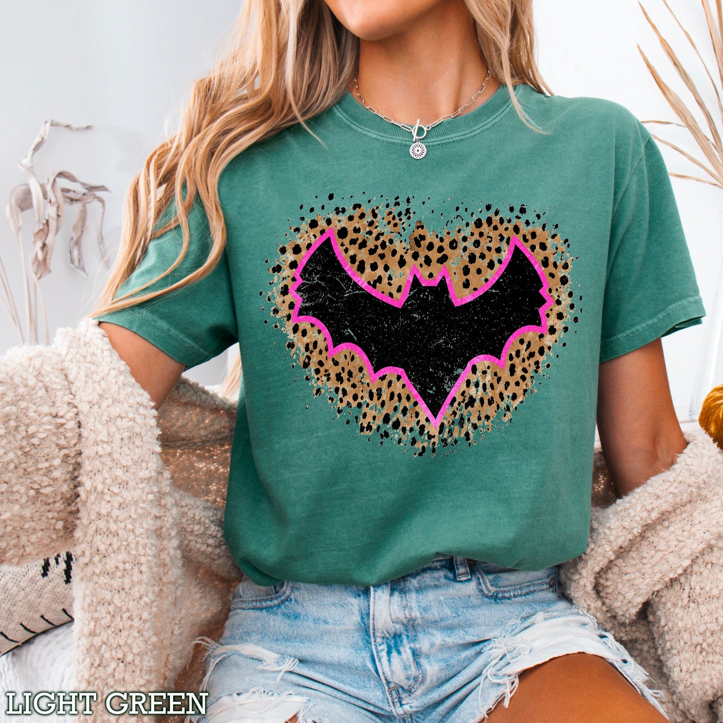 Leopard Bat Halloween Comfort Color Graphic Tee