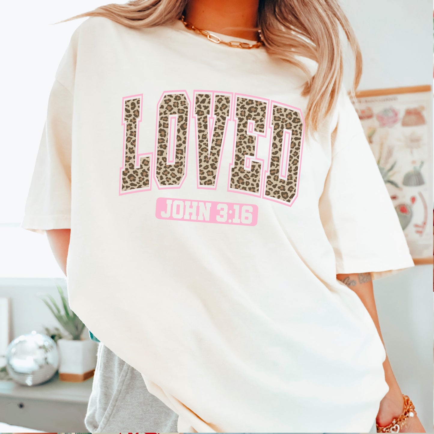 Leopard Loved John 3:16 Valentine’s Day Comfort Color Graphic Tee