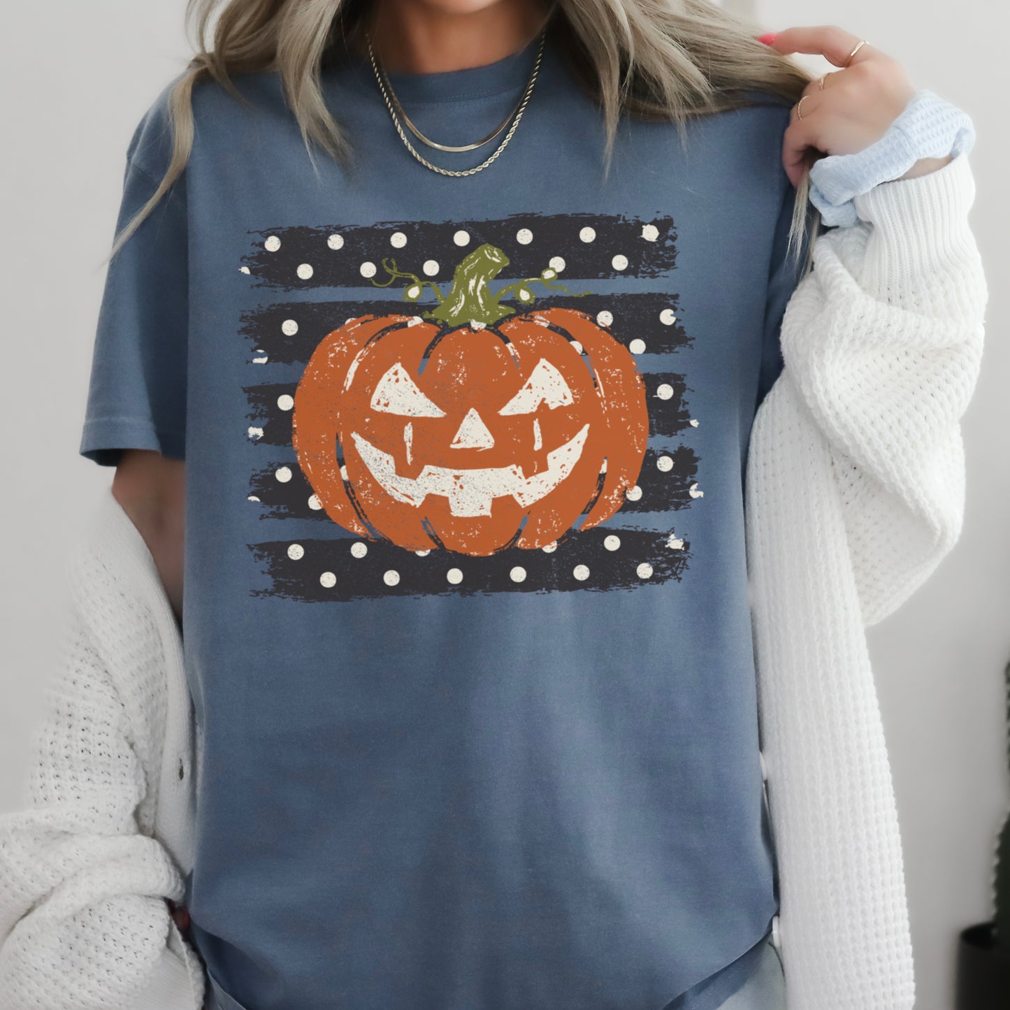 Polka Dot Pumpkin Halloween Comfort Color Graphic Tee
