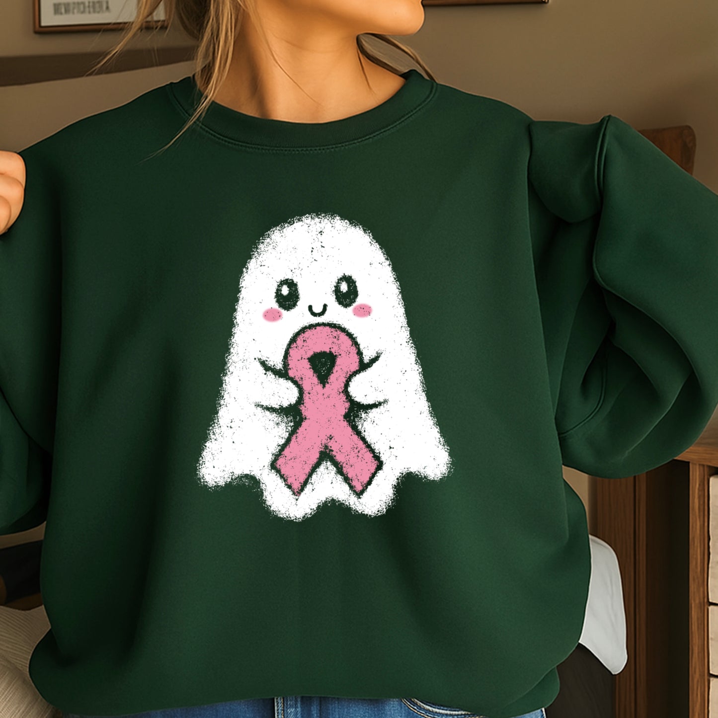 Breast Cancer Ghost Crewneck Sweatshirt