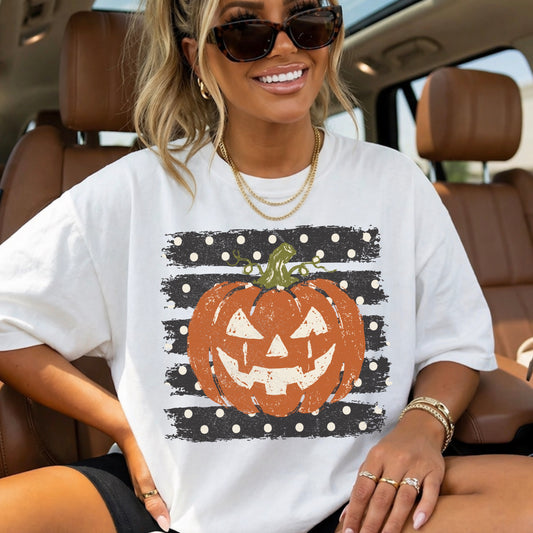 Polka Dot Pumpkin Halloween Comfort Color Graphic Tee