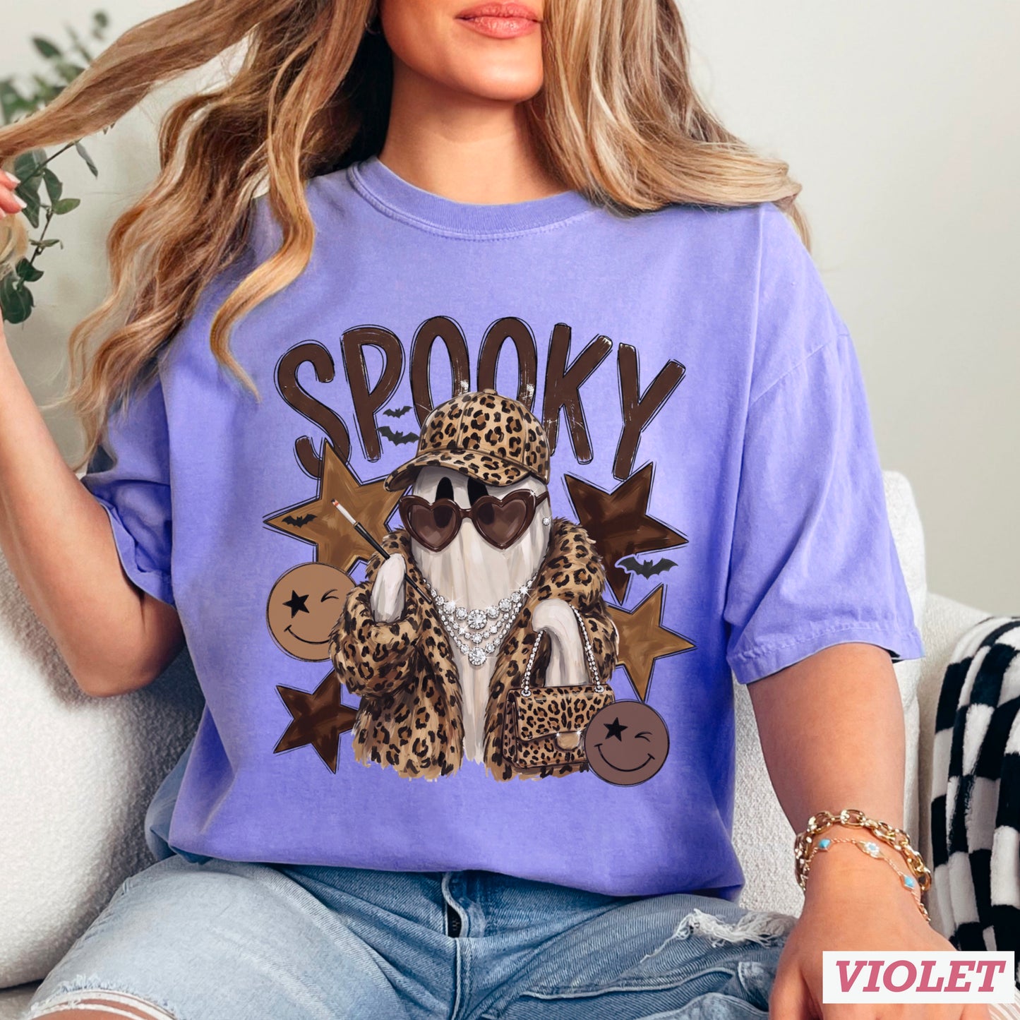 Leopard Spooky Ghost Comfort Color Graphic Tee